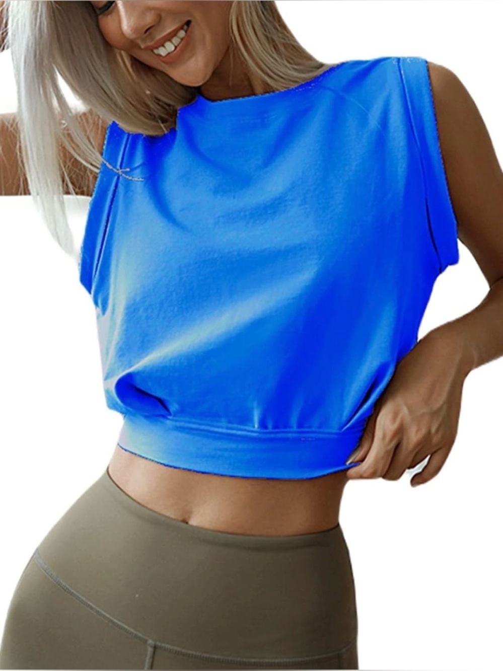 NWT ARRIVE GUIDE CROPPED MUSCLE TEE, ELECTRIC BLUE, LARGE